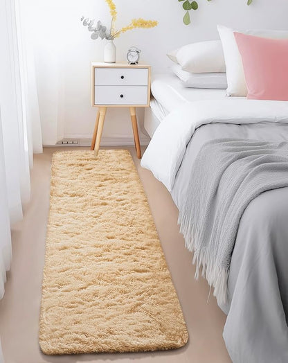 Ophanie Runner Rug for Hallway, 2x6 Upgrade Non-Slip Fluffy Soft Bedside Rugs, Bedroom Living Room Beige Shaggy Carpet for Kids Girls Boys Dorm Nursery Home Decor Aesthetic