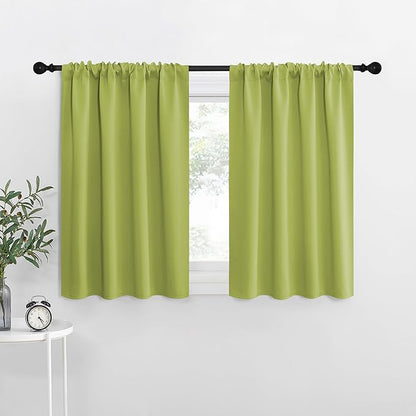 NICETOWN Kitchen Curtains, Fresh Green, 34" x 40", Set of 2, Short Blackout Curtains & Drapes, Thermal Insulated Rod Pocket Window Treatment Draperies for Nursery