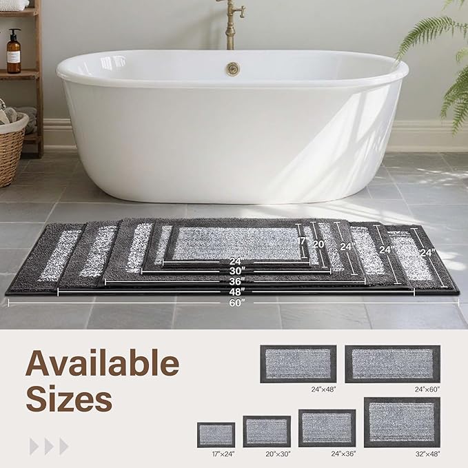 48x32 Large Bathroom Rugs Washable Non Slip, Grey Bath Mat for Bathroom Floor Tub, Soft Absorbent Quick Dry Mats for Shower, Bathtub,Home Decor