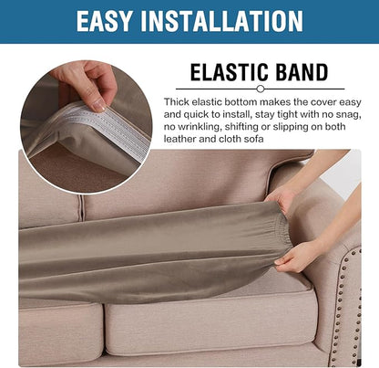 H.VERSAILTEX Velvet Stretch Individual Cushion Cover Plush Cushion Slipcover for Loveseat Sofa Furniture Protector Seat Cushion Sofa Cover (1 Piece Loveseat Cushion Cover, Mocha)