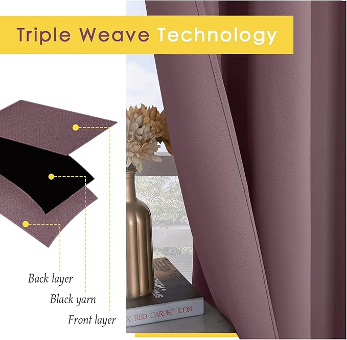 NICETOWN Room Darkening Short Curtain Panels for Cafe, Dry Rose, 2 Panels, W34 x L40 -inch, Thermal Insulated Grommet Room Darkening Draperies/Drapes for Window