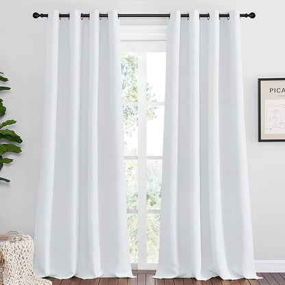 NICETOWN Bedroom Blackout Curtains Panels, 1 Pair, 52 inches by 92 Inch, Greyish White, Triple Weave Energy Saving Thermal Insulated Solid Grommet Blackout Draperies for Patio