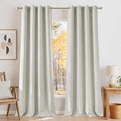 NICETOWN Faux Linen Natural Blackout Curtains 84 inches Long for Living Room - Privacy Panels for Bedroom, Modern Farmhouse Style Easy Care Grommet Top, 2 Panels, W52 by L84