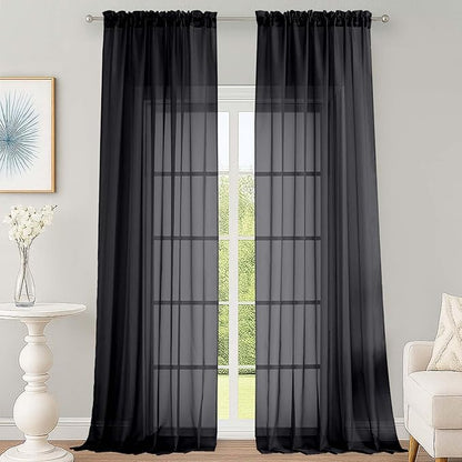 OWENIE Extra Long Black Sheer Curtains 144 inch 2 Panels Set, Translucent Backdrop Window Scarf Drapes for Canopy Bed/Wedding/Living Room/Anniversary, 12FT Length, Each 59Wx144L in, 2PCS
