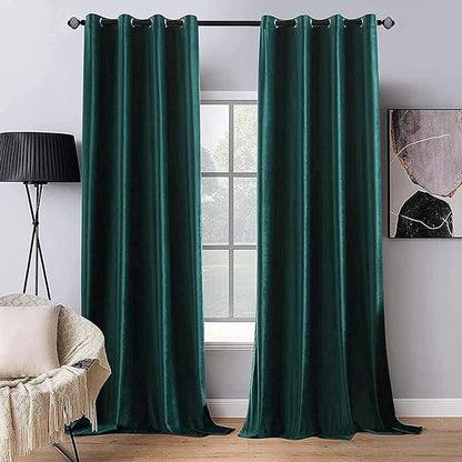 MIULEE Christmas Dark Green Velvet Curtains Room Darkening Blackout Solid Soft Grommet Top Emerald Curtain Thermal Soundproof Curtains/Drapes/Panels for Living Room Bedroom 52 x 84 Inch 2 Panels