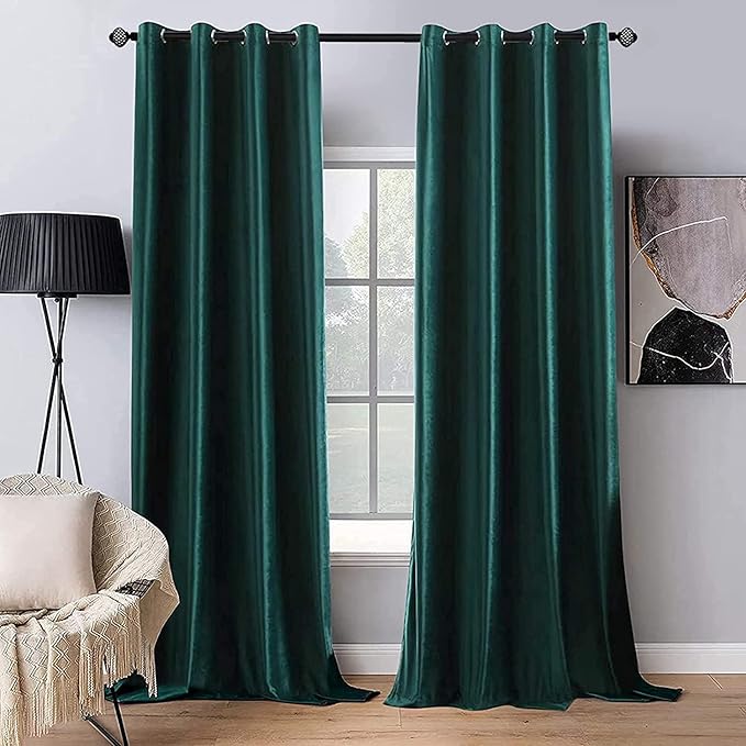MIULEE Christmas Dark Green Velvet Curtains Room Darkening Blackout Solid Soft Grommet Emerald Curtain Black Out Thermal Soundproof Drapes/Panels for Living Room Bedroom 96 Inch Length 2 Panels