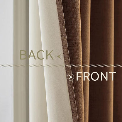 MIULEE Linen Curtains 100% Blackout for Bedroom Thermal Insulated Brown Grommet Room Darkening Curtains & Drapes Fall Decor for Living Room Nursery 52 x 72 Inch (2 Panels)
