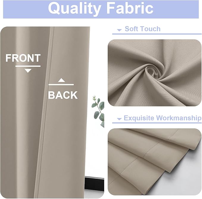 Simplebrand Ava Stone Blackout Curtains for Bedroom 84 Inch Length 2 Panels Set, Solid Thermal Insulated Privacy Living Room Window Treatment Curtains Blackout Drapes, W40 x L84 Inch, Stone