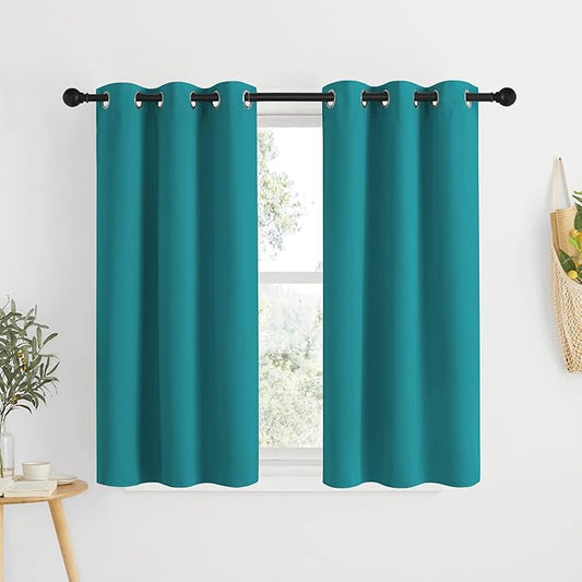 NICETOWN ROM Darkening Curtains 48 inch Length 2 Panels, Thermal Insulated Grommet Blackout Curtains for Modern Casual Elegant Bedroom Kids Room Theme Decoration (Peacock Teal, 2 Pieces, W34)