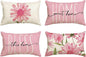AVOIN colorlife Home Sweet Home Spring Summer Flowers Pink Throw Pillow Covers, 12 x 20 Inch Cushion Case for Sofa Couch Set of 4