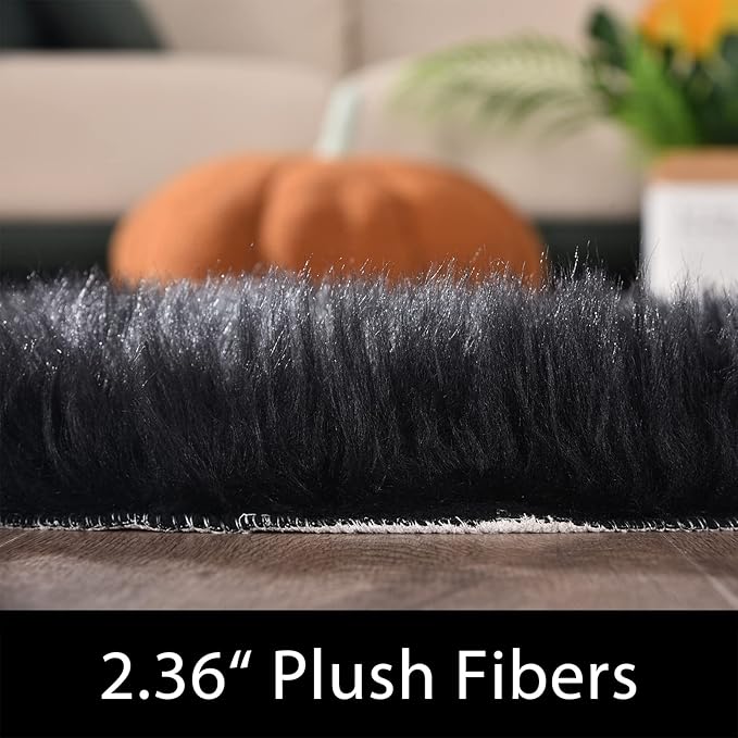 Latepis 9 x 12 Area Rug for Living Room Black Fur Faux Sheepskin Fluffy Rug for Bedroom Big Shag Carpet for Living Room Shaggy Rugs Rectangle