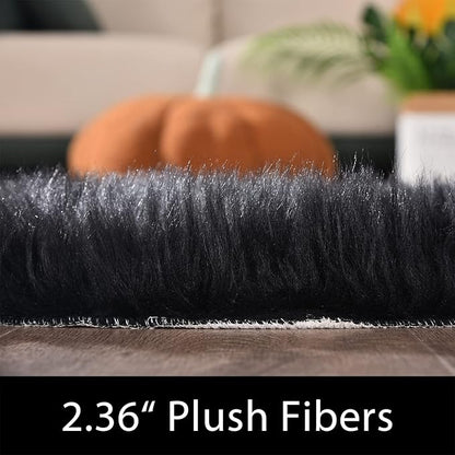 Latepis Black Runner Bedside Rug 2x6 Area Faux Sheepskin Fur Rug Washable Fluffy Rugs for Bedroom Fuzzy Rugs for Living Room Sofa Floor Cushion Luxury Home Decor