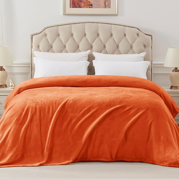 Exclusivo Mezcla Fleece Blanket King Size for Bed, Super Soft and Warm, All Season, Cozy, Plush, Lightweight, 90x104 Inches, Burnt Orange