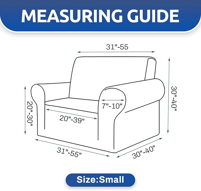 KEKUOU Stretch Single Sofa Slipcover 1 Piece Couch Sofa Cover (31"-55") Furniture Protector 1 Seater Sofa with Elastic Bottom for Kids,Pet.Jacquard Small Checked Pattern Fabric(Small,Silver)