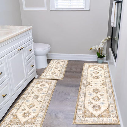HEBE Boho Kitchen Rug Sets 3 Piece with Runner Non Slip Kitchen Rugs and Mats Washable Kitchen Mats for Floor Thick Kitchen Floor Mat Carpet Runner Rugs for Hallway Laundry Holiday Decor