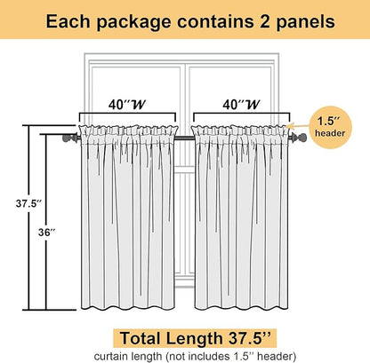 Lecloud Volie Sheer Curtains Blue Tiers 36 Inches Long 2 Pieces Set, Gauzy Solid Window Small Curtain for Bedroom Livng Room Bathroom Kitchen, Dual Rod Pockets Cupboard Tier Light Reducing 40x36 Inch