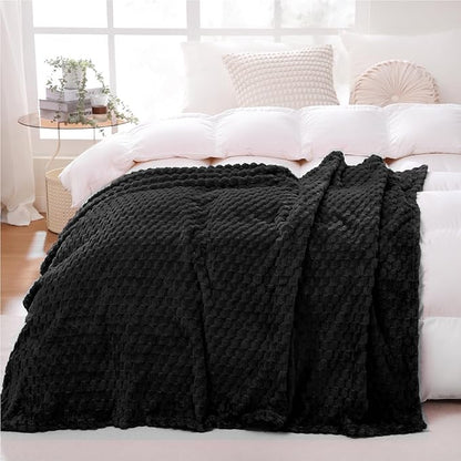 Puncuntex Black Throw Blanket 90"×90" inches Fuzzy 3D Jacquard Decorative Flannel Fleece Super Soft Plush Cozy Blanket for Couch Sofa Chair Lightweight
