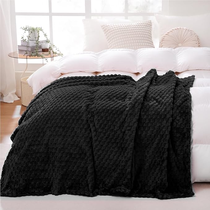 Puncuntex Black Throw Blanket 60"×80" inches Fuzzy 3D Jacquard Decorative Flannel Fleece Super Soft Plush Cozy Blanket for Couch Sofa Chair Lightweight