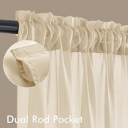 MIULEE Cream Sheer Curtains 63 Inches Long, 4 Panels Set, Light Filtering Rod Pocket Voile Drapes for Living Room and Bedroom, Airy Soft Fabric Window Treatments, 42 x 63 Inches