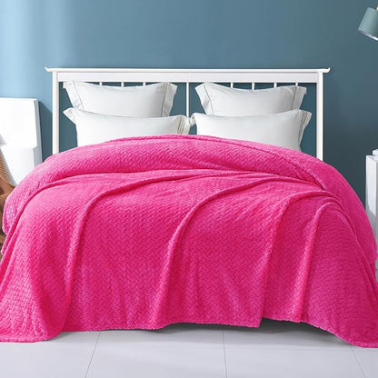 Exclusivo Mezcla Fleece King Size Blanket for Bed, 90x104 Inches Soft Cozy Jacquard Flannel Blankets, Lightweight Fuzzy Plush Warm for Women, Hot Pink