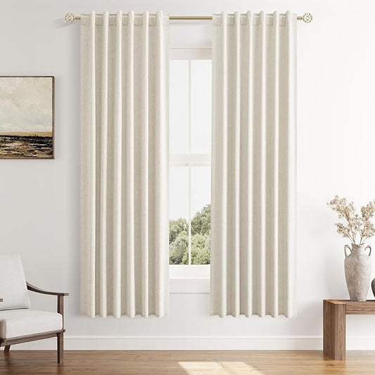 Guken 100% Blackout Curtains 72 Inch Length 2 Panels Set for Living Room Bedroom Back Tab Thermal Insulated Black Out Linen Drapes Room Darkening Window Curtains 40 Wide