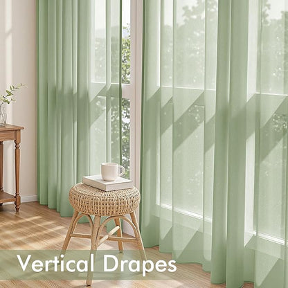 MIULEE Sage Green Sheer Curtains 63 Inches Long, 4 Panels Set, Light Filtering Rod Pocket Voile Drapes Window Treatments, Semi Transparent Airy Fabric for Bedroom and Living Room, 42 x 63 Inches