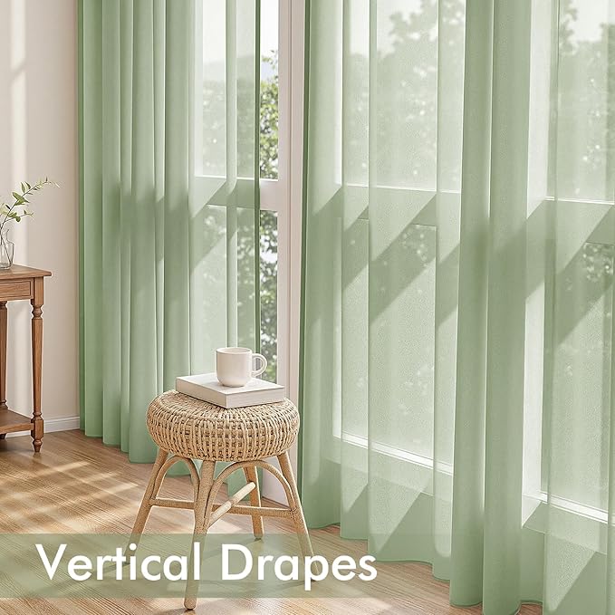 MIULEE Sage Green Sheer Curtains 72 Inches Long, 4 Panels Set, Light Filtering Rod Pocket Voile Drapes Window Treatments, Semi Transparent Airy Fabric for Bedroom and Living Room, 54 x 72 Inches