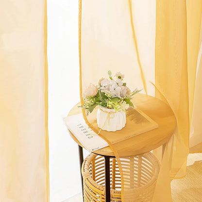 MIULEE 2 Panels Solid Color Sheer Window Curtains Elegant Window Voile Fall Panels/Drapes/Treatment for Bedroom Living Room (54X96 Inches Gold)