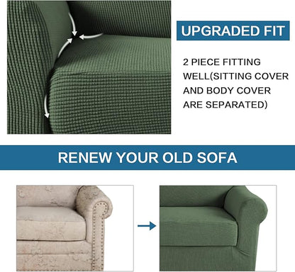 H.VERSAILTEX 2-Pieces Armchair Cover Chair Slipcovers with Arms Furniture Protector Cover Fit Armchair Width Up to 47 Inch, Jacquard Spandex Couch Covers Armchair Slipcover - Bronze Green, Chair