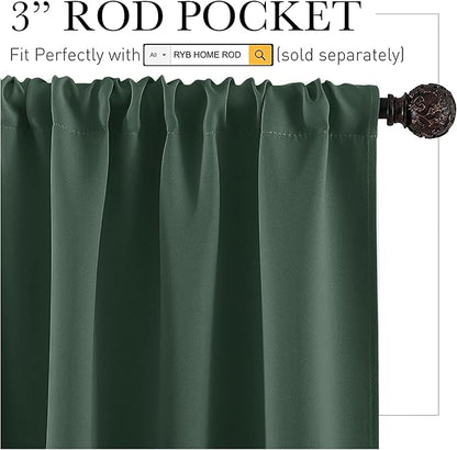 RYB HOME Blackout Privacy Bathroom Window Curtains, Short Thermal Insulated Heat Blocking Privacy Rod Pocket Half Window Curtain Tiers for Nursery Bedroom, Width 42 by Length 30, Dark Green, 2 Panels