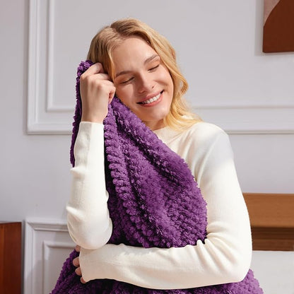 Whale Flotilla Extra Large Fuzzy Fleece Throw Blanket for Couch, 50x70 Inch Fluffy Warm Soft Jacquard Blankets for All Season, Lightweight and Cozy, Purple