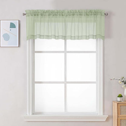 Chyhomenyc Light Green Sheer Valances for Windows - Light Filtering Small Kitchen Curtains, Rod Pocket Short Top Window Treatment Decor for Living Room Bathroom Basement, 42Wx16L inches, 2 Panels