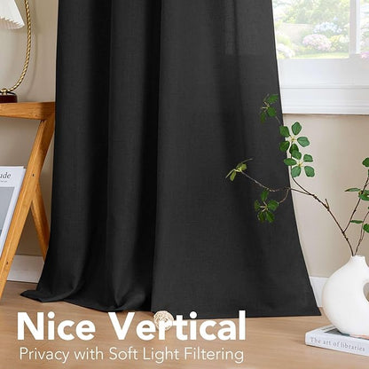 H.VERSAILTEX Living Room Linen Curtains Home Decorative Nickel Grommet Curtains Privacy Added Energy Saving Light Filtering Window Treatments Panels for Bedroom, Heather Black, 2 Panels, 52 x 96 Inch