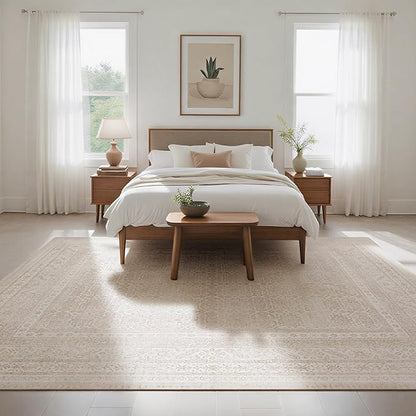 Washable Rugs 8x10 Area Rugs for Living Room- Vintage Brown Rugs for Bedroom,Dining Room, Large Soft Low Pile Carpet with Non Slip Rubber Backing,Neutral Accent Rug for Nursery Home Office