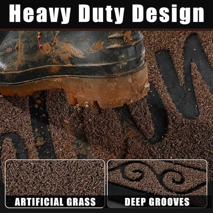 Yimobra Welcome Mat, Heavy Duty Sturdy Door Mats for Home Entrance Outdoor Indoor, Front Doormat for Outside Patio Floor Entry Porch Garage Office, Waterproof, Low Profile, 36x24, Coffee