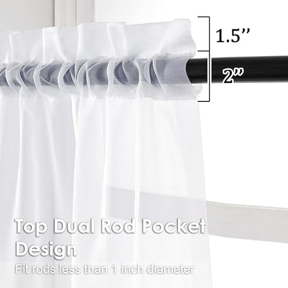 OVZME White Sheer Curtains 78 Inches Long 2 Panels - Soft Light Filtering Window Sheer Panels for Living Room/Bedroom, Top Dual Rod Pocket, 1 Pair, Each 42Wx78L Inches