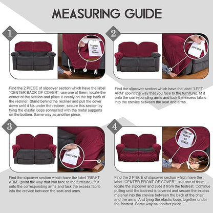 ULTICOR Reclining Love Seat Slipcover, 48" - 65" L, 6-Piece Velvet Stretch Loveseat Reclining Sofa Covers, 2 seat Love seat Recliner Cover, Thick, Soft, Washable (Burgundy - Wine)