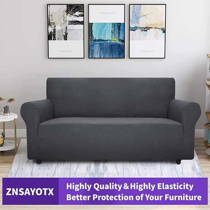 ZNSAYOTX Super Stretch Couch Cover (72"-92") Universal Sofa Covers with Elastic Bottom, Dog Cat Pets Friendly Washable Furniture Protector Fitted Sofa Slipcovers Stay in Place (Dark Grey, Sofa)
