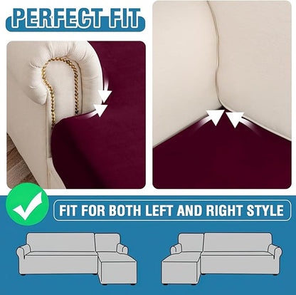 Couch Cover Stretch Velvet Sofa Cushion Cover 3-Piece - Elastic Washable Slipcover for Seat or Backrest, Couch Seat Covers for Sofas (Wine)