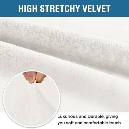 H.VERSAILTEX Stretch Velvet Armchair Cover Couch Covers 1 Cushion Chair Slipcover for Living Room Furniture Cover Crafted from Thick Comfy Rich Velour (Chair 31"-49", Porcelain White)