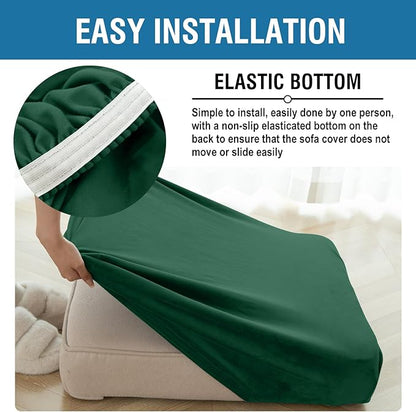 Couch Cover Stretch Velvet Sofa Cushion Cover 1-Piece - Elastic Washable Slipcover for Seat or Backrest, Couch Seat Covers for Sofas (Christmas Green)