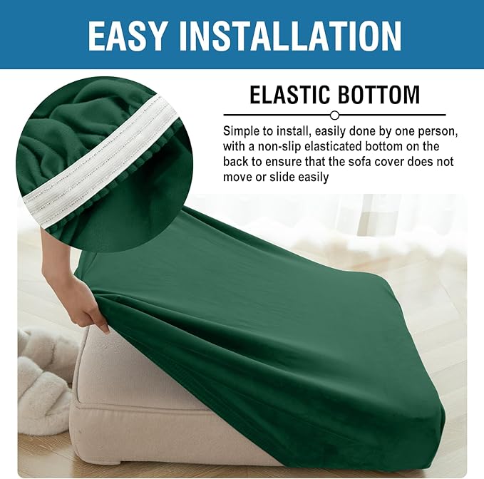 Couch Cover Stretch Velvet Sofa Cushion Cover 3-Piece - Elastic Washable Slipcover for Seat or Backrest, Couch Seat Covers for Sofas (Christmas Green)
