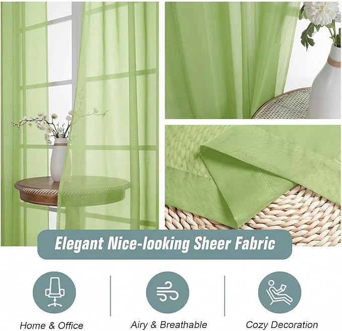 Sheer Curtains 84 Inches Long 2 Panels, Elegant Airy Transparent Light Filtering Window Curtains, Window Drapes for Christmas, Top Dual Rod Pocket Design, Lime, 2x42Wx84L Inches