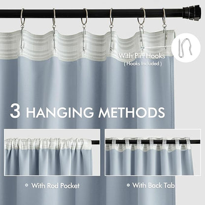 MIULEE Light Blue Back Tab Blackout Curtains 72 Inches Long 2 Panels Set for Living Room Bedroom Privacy, Rod Pocket/Pinch Pleat Thermal Insulated Room Darkening Pleated Light Blocking Drapes