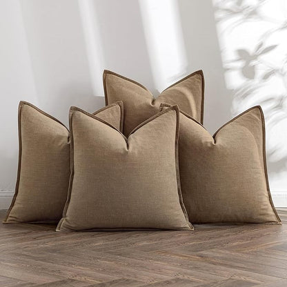 MIULEE Khaki Linen Pillow Covers Pack of 4 Decorative Natural Solid Throw Pillow Covers Soft Accent Boho Farmhouse Couch Pillowcases Modern Spring Home Decors for Living Room Bed Sofa 20x20 Inch