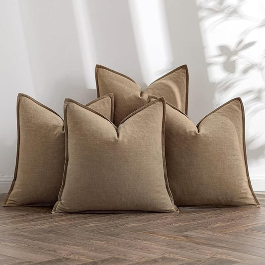 MIULEE Khaki Linen Pillow Covers Pack of 4 Decorative Natural Solid Throw Pillow Covers Soft Accent Boho Farmhouse Couch Pillowcases Modern Spring Home Decors for Living Room Bed Sofa 20x20 Inch