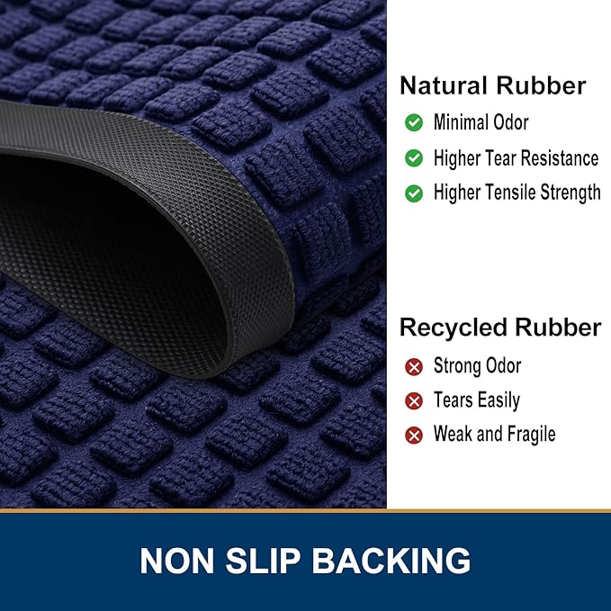Smiry Front Door Mat Outside Entrance, Heavy Duty Natural Rubber Doormat, Non Slip, Trap Dirt and Moisture, Easy Clean, Low Profile Welcome Floor Mats for Indoor Outdoor Entry, 47x23 Inch, Navy Blue