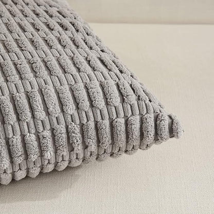 Fancy Homi 4 Packs Grey Decorative Throw Pillow Covers 18x18 Inch for Living Room Couch Bed, Rustic Modern Farmhouse Boho Home Decor, Soft Plush Corduroy Cute Accent Square Gray Cushion Case 45x45 cm