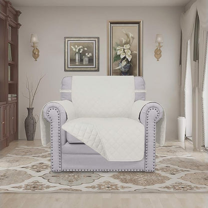 Easy-Going Chair Sofa Slipcover Reversible Sofa Cover Water Resistant Couch Cover Furniture Protector Cover with Elastic Straps for Pets Kids Children Dog Cat (Chair, Ivory/Ivory)