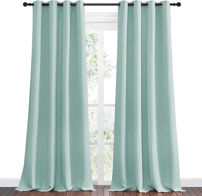 NICETOWN Aqua Blue Blackout Curtains 90" Long for Office, Dining Room, Guest Room, Sound Reducing Heat and Cold Block Curtain Panels for Modern Room Decorative (55" Wide by 90" Long, 2 Pieces)